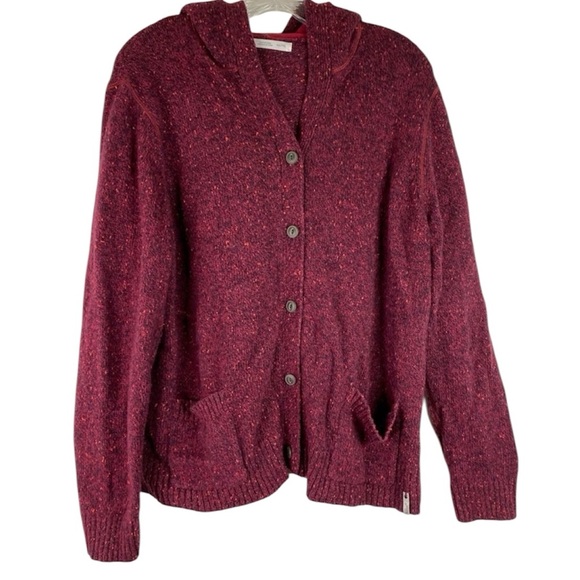 Woolrich Burgundy Marled Knit Wool Blend Button Up Hooded Sweater Cardigan XXL - Picture 1 of 10